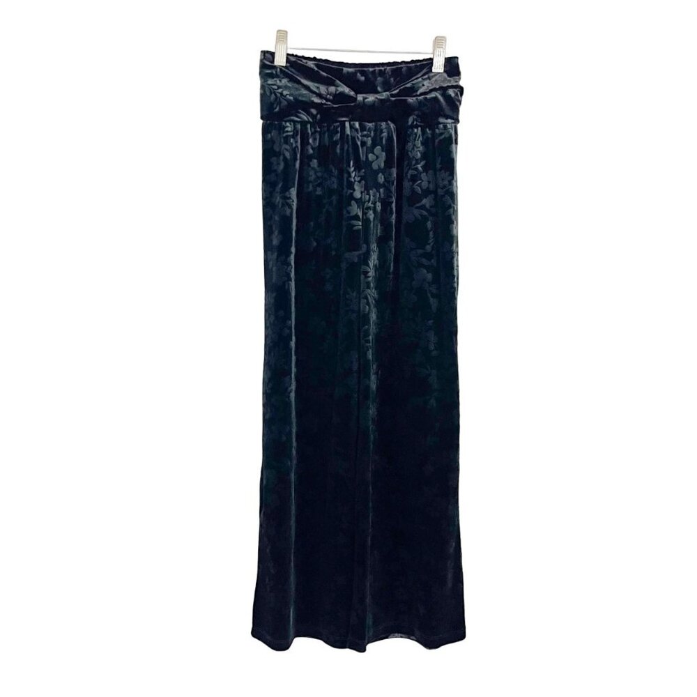Matilda Jane Black Velvet Floral Jacquard Wide Leg Pants Twist‎ Front Size 12